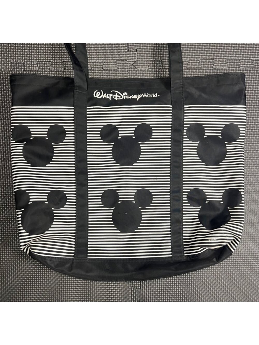 Disney World Mickey Mouse Tote Bag Black & White Striped Design Reusable Shoppin